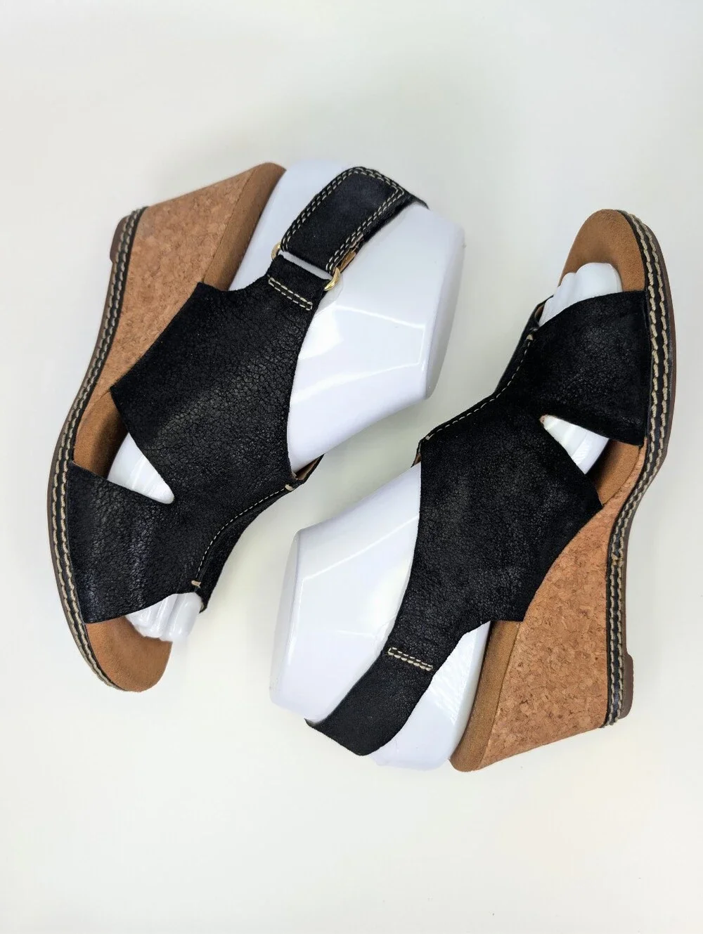 Clarks Collection Helio Float Wedge Open Toe Black Slingback Sandals Size 6.5